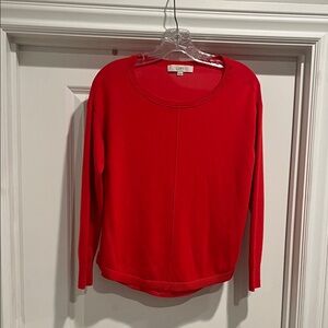 LOFT Mixed Material Red Long Sleeve Sweater